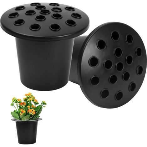 Lot de 2 Inserts pour Vase Funéraire Noir en Plastique, Pots de Fleurs pour Tombe Funéraires, Insertion de Pots de Fleurs Funéraires, Supports de Fleurs pour Cimetière, Tombe (13 x 10 cm) (1/4)