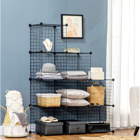 Étagère modulaire en métal noir, 6 cubes ouverts, 109 x 37 x 109 cm, configuration personnalisable (1/5)