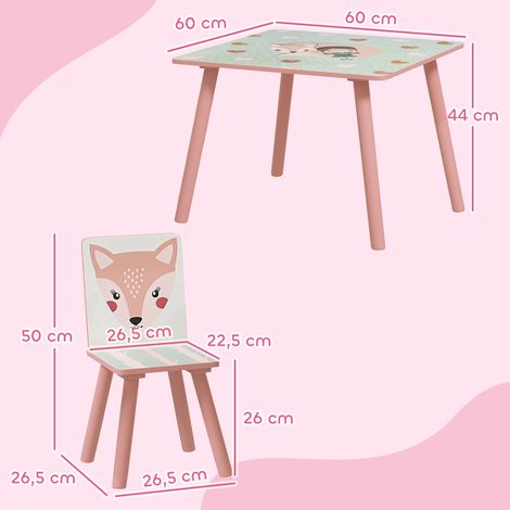 Ensemble de salon de jardin pour enfant en pin, table et 2 chaises, motif animaux, chambre d'enfant, 3-8 ans, rose (1/5)