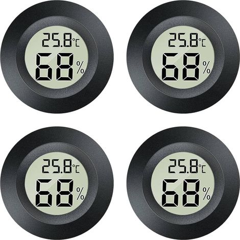 Mini hygromètre 2 en 1 - 4 mini thermomètres numériques LCD - Pour l'intérieur et l'extérieur - Pour serre, cave, rond - Noir (1/5)