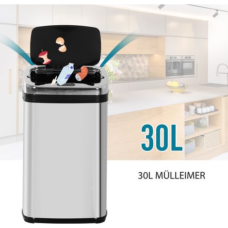 Poubelle intelligente HOMCOM 30L en inox avec capteur de mouvement, parfaite pour bureau, chambre ou cuisine (argent) (1/4)