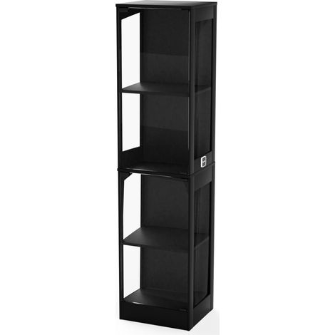 Vitrine en verre noire 4 étagères avec éclairage LED et capteurs, 40x35x165 cm, rangement pour salon et bureau (1/5)