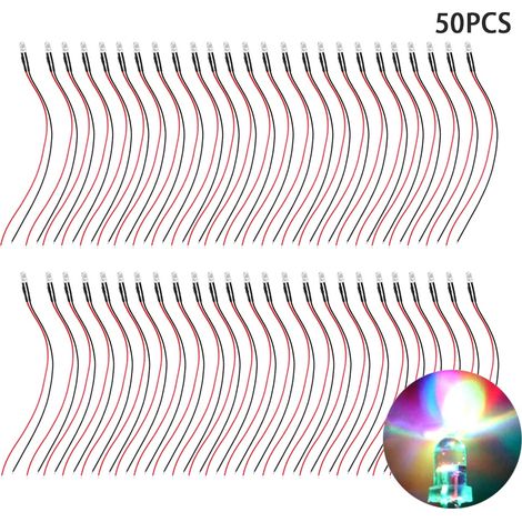 Diode électroluminescente précâblée 12V, 50 pièces, avec perle LED à tête ronde, 5mm, multicolore, clignotement rapide (1/5)