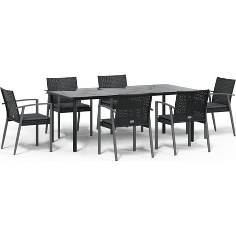 Maison Exclusive - 7-tlg. Garten-Essgruppe mit Kissen Poly Rattan
