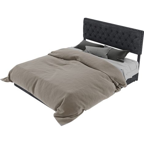 Lit moderne minimaliste et moelleux, tête de lit confortable et douce, 160200CM, gris, meuble de chambre multifonction, cadre de lit haut avec vérin hydraulique, matelas non inclus. (1/5)
