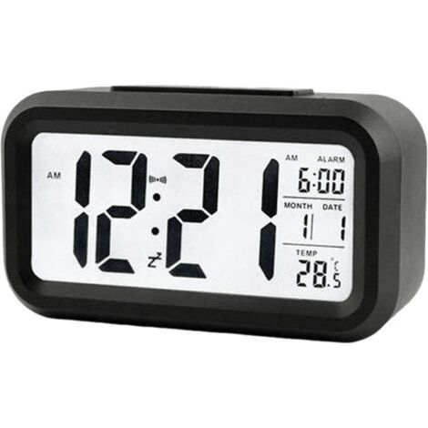 Smart alarm clock, black Dimensions: 13.6 × 7.6 × 4.6 cm 1 x Electronic alarm clock Desk clock with large digital display (1/5)
