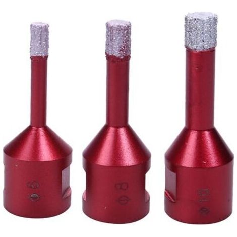 Set de 3 trépans diamant M14 – Diamètres 6/8/10mm – Longueur 60mm – Pour perçage à sec en carrelage, marbre, granit (1/5)