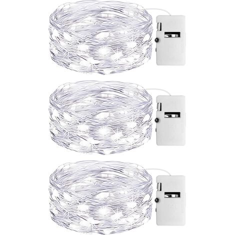 lot de 3 guirlande led à pile, 2 m / 20 led, blanc froid, minuterie 6h, étanche ip65, pour intérieur extérieur fête mariage noël
