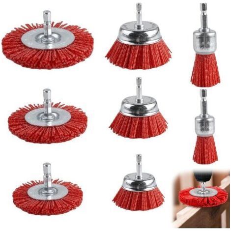 Lot de 8 brosses en nylon fil de nylon avec tige hexagonale de 1/4\ (1/5)