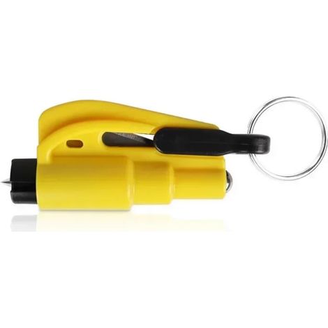 Marteau de sécurité 2 en 1 avec brise-vitre, acier et plastique jaune, outil d'urgence pour voiture (1/5)
