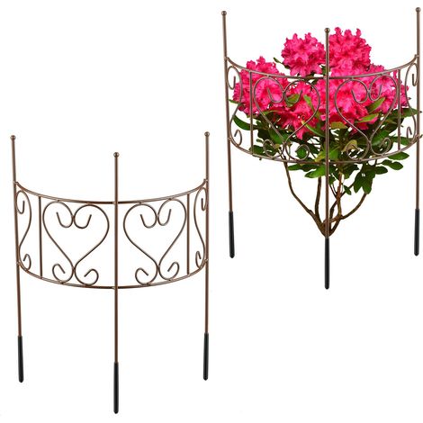 Relaxdays Staudenhalter, 2-teilige Rankhilfe, Pfingstrose & Hortensie, Pflanzenstütze HxB 41,5 x 31 cm, Stahl, braun