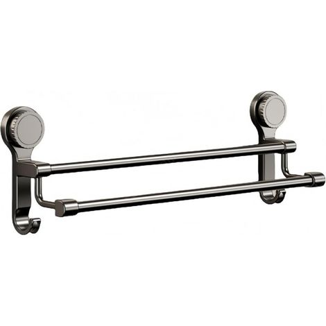 Porte-serviettes à ventouses à deux barres, adapté aux salles de douche, salles de bains, cuisines et portes vitrées (11,8 pouces). (1/5)