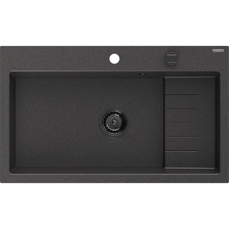 Mexen Omar lavello in granito 1-vasca 800 x 480 mm, nero punteggiato, sifone nero - 6520801005-76-B (1/5)