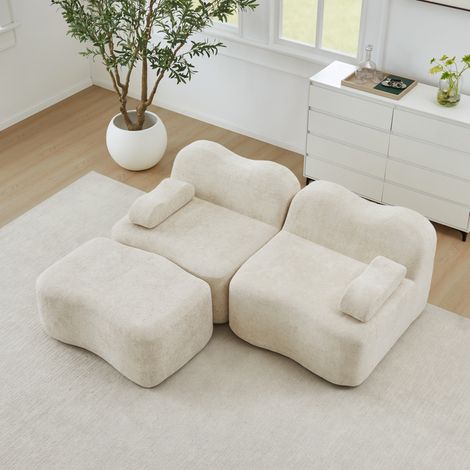 Modulares Ecksofa 192x167x70 cm Beige Samt mit Hocker und beweglichem Armlehnenkissen (1/5)