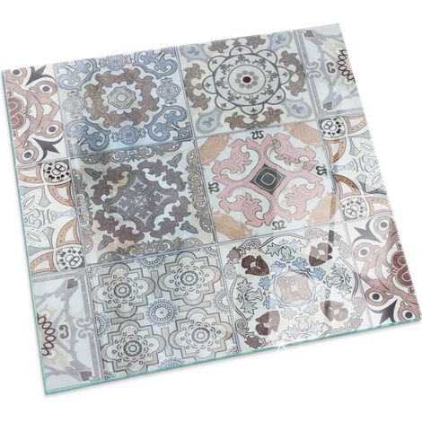 Plaque en verre trempé de sol décorative imprimée premium sous cheminée Motifs mosaïques sur carreaux Carrée 60x60 cm (1/5)