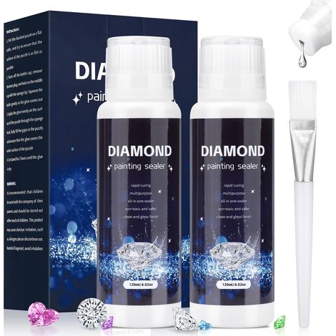 Lot de 2 scellants de peinture diamant - 240 ml - Colle transparente à séchage rapide - Avec pinceau pour des images brillantes - Maintien ferme de vos pierres - Accessoire de peinture (1/5)