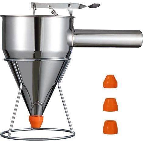 Dispenser per pastella per pancake, dispenser per frittelle in acciaio inox multi-misura con supporto, ideale per pancake e prodotti da forno. (1/5)
