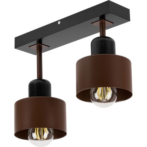 Lámpara de techo negra de madera y metal de estilo escandinavo, 2xE27, iluminación LED moderna para salón, cocina, dormitorio, habitación infantil, loft. (1/5)