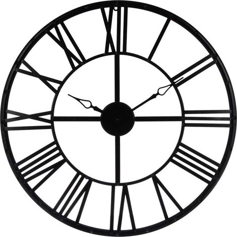 Atmosphera – Horloge murale vintage 70 cm noir en métal – Chiffres romains – Élégante pour salon, cuisine ou bureau – Installation murale facile