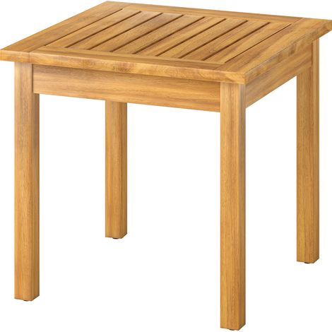 Table Basse de Jardin Carrée en Bois d'acacia Massif, avec Plateau à Lattes, Pieds Réglables, 48x48x46cm, Naturel
