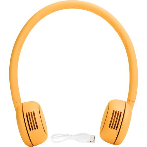 Ventilateur de cou sans ventilateur, rechargeable USB, silencieux pour sport, maison, école, extérieur, batterie 2000mAh, jaune