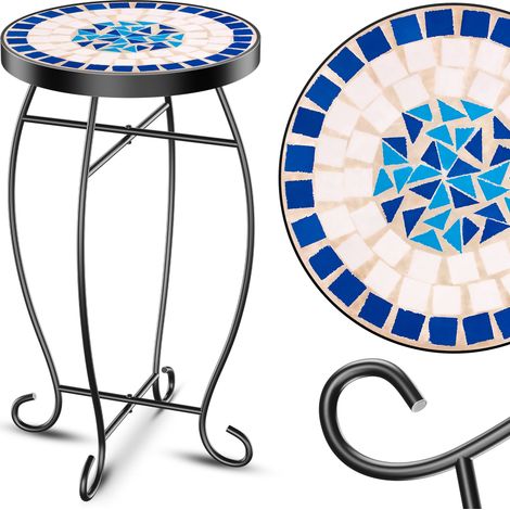 KESSER® Tavolino da bistrot Sgabelli per fiori Rotondo 60 x 34 cm Tavolino in mosaico di metallo Tavolino da giardino Tavolino da giardino Tavolo da balcone Mosaico di pietra  Peripou