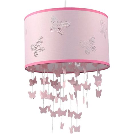 Relaxdays Hängelampe Kinderzimmer, Schmetterlinge, E27, Lampenschirm & Mobile, HxD: 150 x 30 cm, Pendelleuchte, rosa (1/5)