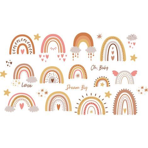 BRAVIX Un lot de Stickers Muraux étoiles arc-en-ciel nuages Autocollants Muraux pour Salons Chambres Bureaux Décoration Murale (1/5)