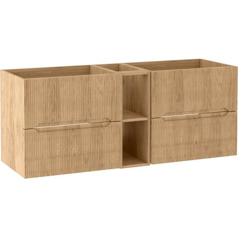 Meuble sous vasque suspendu avec étagère L.140 cm effet chêne Hikora NOVO Furnidea (1/5)