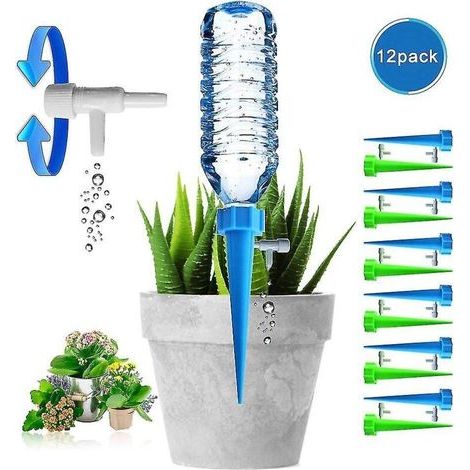 Bouteille goutte à goutte, arroseur automatique de plantes, irrigation goutte à goutte avec vanne de contrôle pour jardin, maison, intérieur, extérieur(12pc) (1/4)