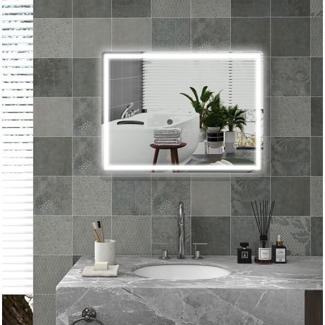 Specchio LED da bagno 80 x 60 cm dimmerabile con memoria, antiappannamento OKMYHOME (1/5)
