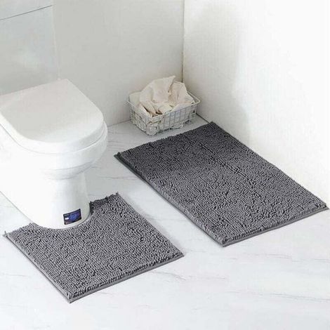 2-teiliges Badematten-Set, WC-Vorleger-Set, rutschfester Badezimmerteppich, wasserabsorbierend, Badewannenmatte, U-förmiger WC-Vorleger, Teppich (grau)
