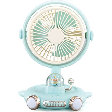 Petit ventilateur de bureau avec lumière, rechargeable par USB, silencieux, à vitesse et angle réglables, portable, avec veilleuse intégrée (bleu). (1/5)