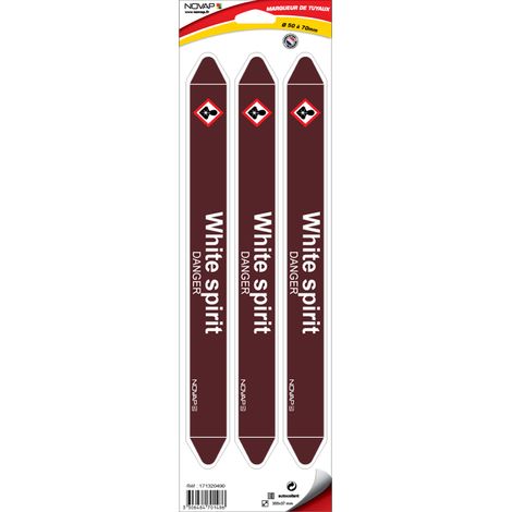 Planche de 3 marqueurs de tuyauterie 355 x 37 mm pour Ø 50 à 70 mm - White spirit - 4701486
