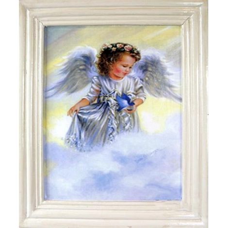 Bild „Engelsgleiches Mädchen in den Wolken“ in einem antikweißen Rahmen, 38 x 32 cm