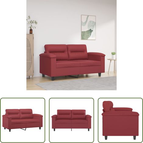 vidaXL Sofá de 2 plazas de cuero sintético rojo vino 120 cm (1/5)