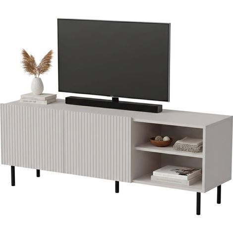 Mobile porta TV Molini, Madia da salotto con quattro ante battenti, Rialzato da terra, 150x42 h52 cm, Beige