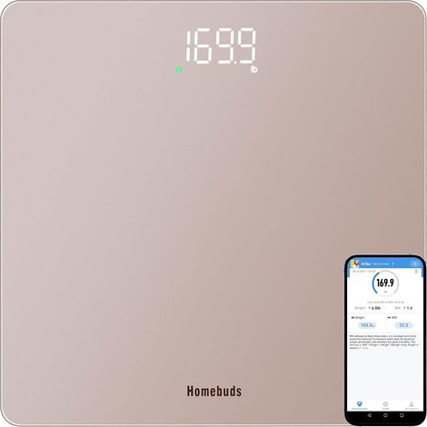 Balance Connectée, Haute Précision 0,05kg, Pese Personne Step-On et LED Lumineuse, APP Sync Avec le Poids et l'IMC, 182kg, Or Rose (1/5)