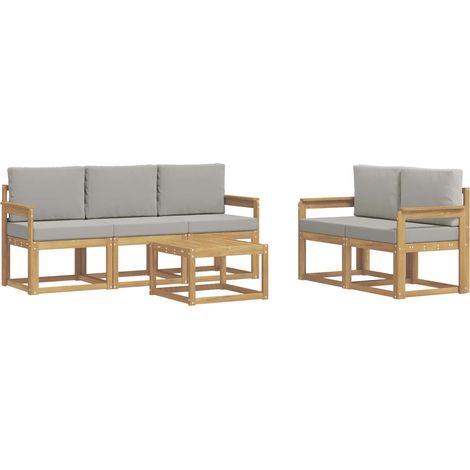Set di divani da esterno 6 pz Bianco e Grigio Chiaro Poliestere vidaXL (1/5)