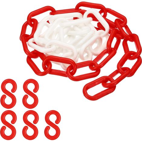 Maillons de chaîne en plastique rouge et blanc, 100 cm,6 mm, pour barrières, parkings, clôtures, portails et décoration (1/5)
