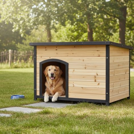 Niche Grande Taille Shelty Pet 116x76x82cm Bois FSC Noir Naturel (1/5)