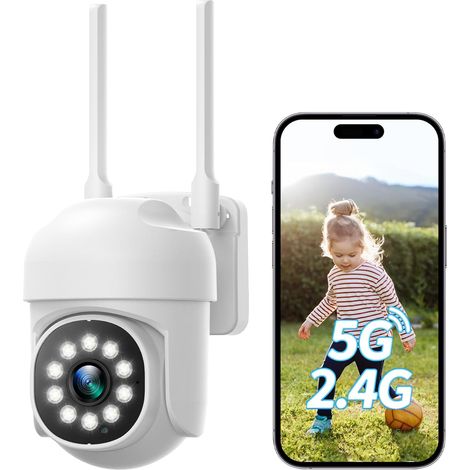 CAMCAMP Caméra de Surveillance Extérieure Sans Fil PTZ 360°, Caméra IP WiFi 2.4/5GHz avec Suivi Automatique, HD 2MP, Vision Nocturne en Couleur et Alarme Lumineuse et Sonore, Étanchéité IP66 (1/5)