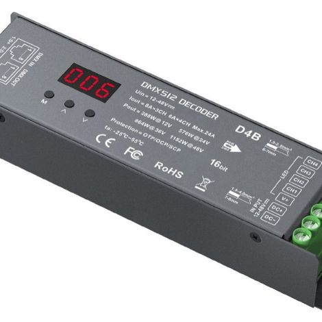 LTECH D4B 4-channel constant voltage DMX/RDM decoder (RJ45 DMX signal port)