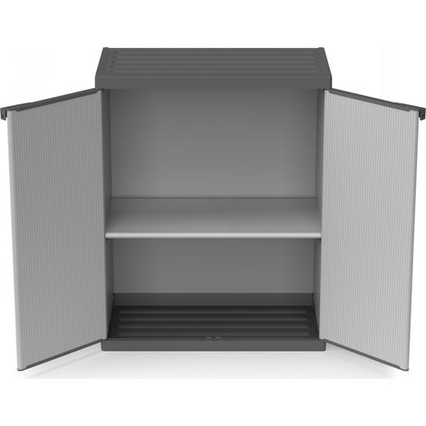 Frankystar – Armoire de jardin en résine grise – 2 portes – Dimensions 68x40xH85 cm – Pour intérieur et extérieur – Facile à monter sans outils