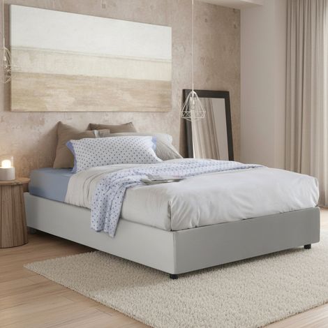 Dmora - Cama matrimonial Ddonat, Cama contenedor con tapizado en ecopiel, 100% Made in Italy, Apertura frontal, adecuado para colchón Cm 160x200, Blanco (1/3)
