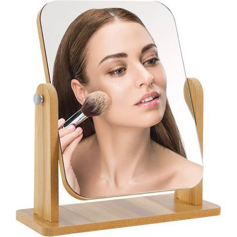 Miroir de Table Bois 22 X 17 CM, Pivotant sur Pied, pour Chambre et Coiffeuse, Bureau et Salle de Bain (1/5)