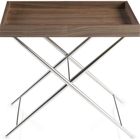 Table d'appoint plateau bois base acier inoxydable - Noyer (1/5)