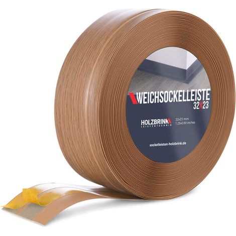 HOLZBRINK Weichsockelleiste selbstklebend PVC 32x23mm, 5 m Küchenleiste Arbeitsplatte Abschlussleiste selbstklebend für Badezimmer Farbe: Eiche Dunkel