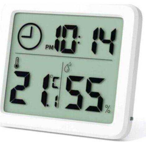 Mini Digital Indoor Thermometer, XU, Professional Large Screen Portable Hygrometer with Clock. Accurate white measuring thermometer, For home, Baby room, Office, Greenhouse. - (1/4)