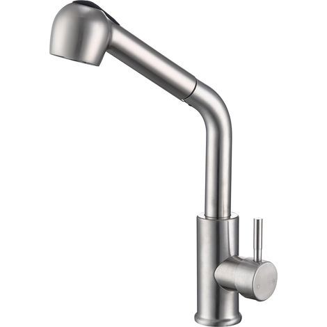 Kitchen tap with pull-out spray head, pull-out kitchen tap with 2 spray patterns, brushed finish, 60 cm supply hose (1/5)